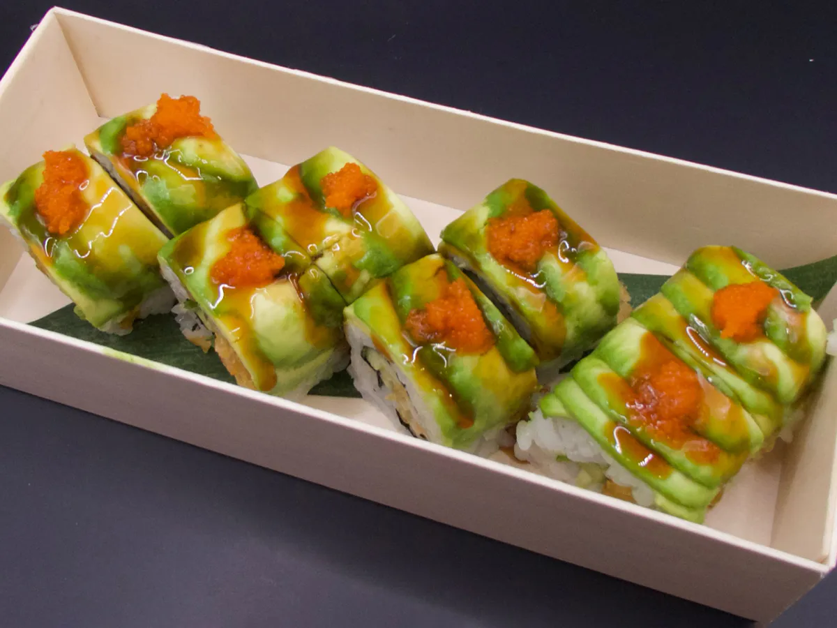 Caterpillar Roll at Hanabi Sushi & Boba，a Japanese Fusion Fast Casual Restaurant in San Francisco